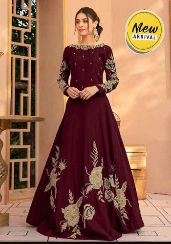 Embroidered Maroon Maxi Dress - Women's Stitched - 1 Pc