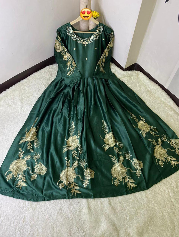 Elegant Embroidered Green Maxi Dress - 1 Pc Women's Stitched