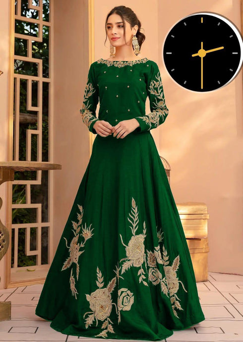Elegant Embroidered Green Maxi Dress - 1 Pc Women's Stitched