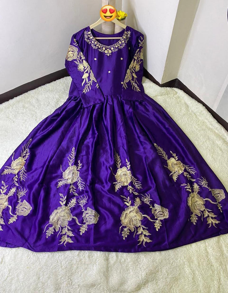 Exquisite Purple Embroidered Maxi Dress - 1 Pc Women's Stitched Shamoz Silk