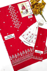 2 Pcs Girl's Linen Embroidered Unstitched Suit