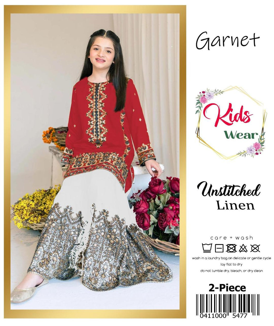 2 Pcs Girl's Linen Embroidered Unstitched Suit