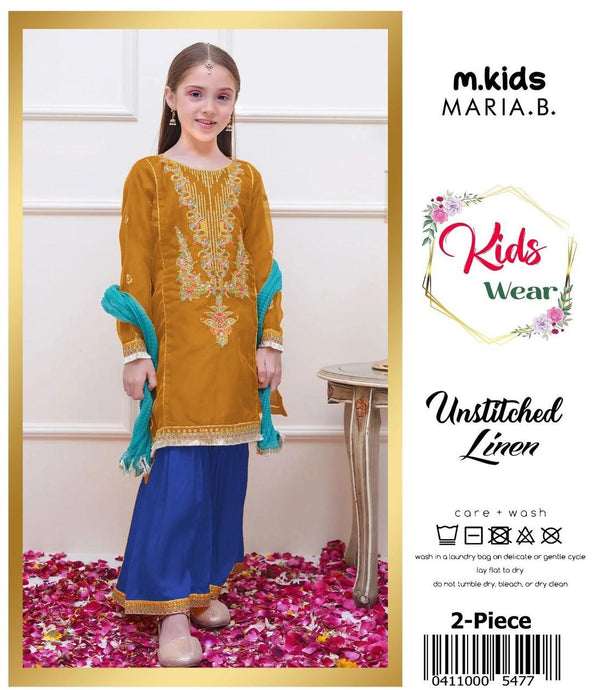 2 Pcs Girl's Linen Embroidered Unstitched Suit